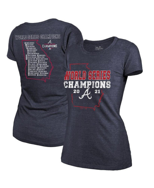 Women's Threads Navy Atlanta Braves 2021 World Series Champions Roster Tri-Blend T-shirt