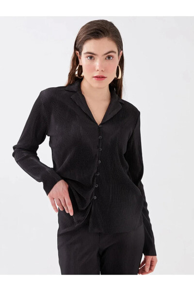 LCW Vision Gömlek Yaka Düz Uzun Kollu Kadın Bluz