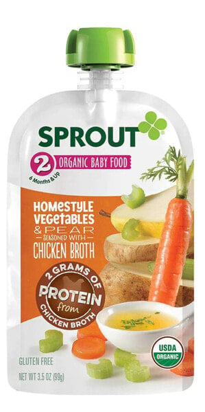 Детское пюре Sprout Organic Baby Food 6 шт, овощи и груши, приправленные куриным бульоном, 6 месяцев