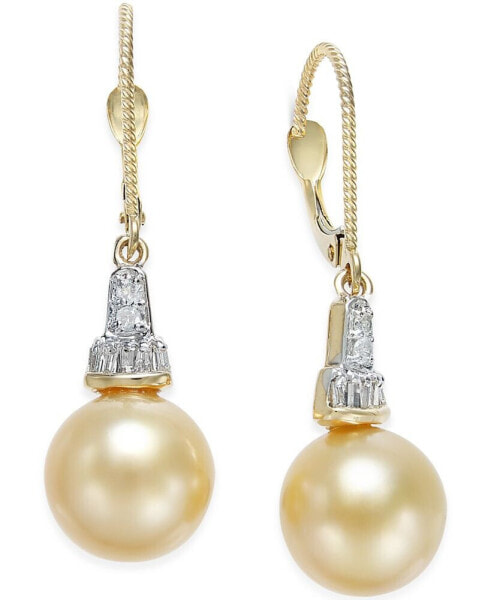 Cultured Golden South Sea Pearl (10mm) and Diamond (1/4 ct. t.w.) Drop Earrings in 14k Gold