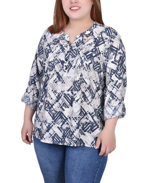 Plus Size 3/4 Roll Tab Sleeve Blouse Top