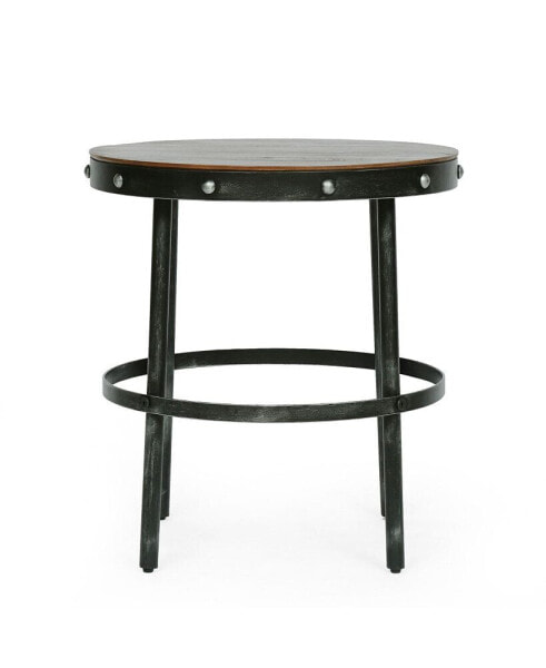 NHModern Industrial Side Table Mango Wood Top, Distinctive Studded Iron Frame