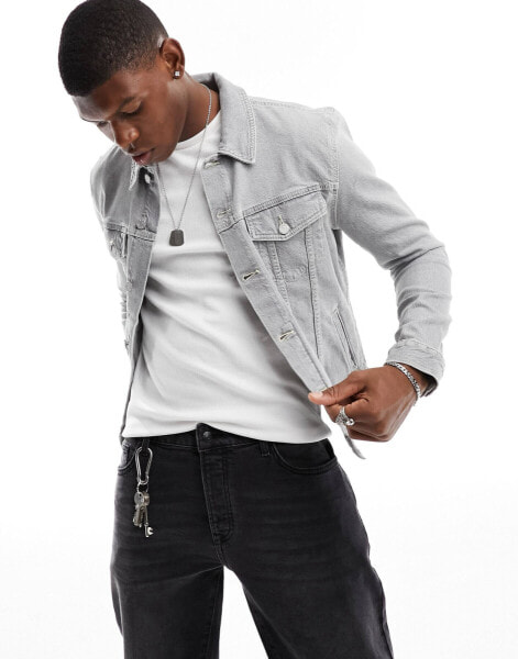 ASOS DESIGN skinny denim jacket in grey