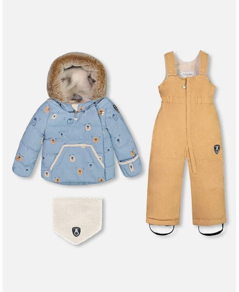 Baby Boy Two Piece Baby Snowsuit Blue Printed Bear Face And Doe - Infant|Toddler