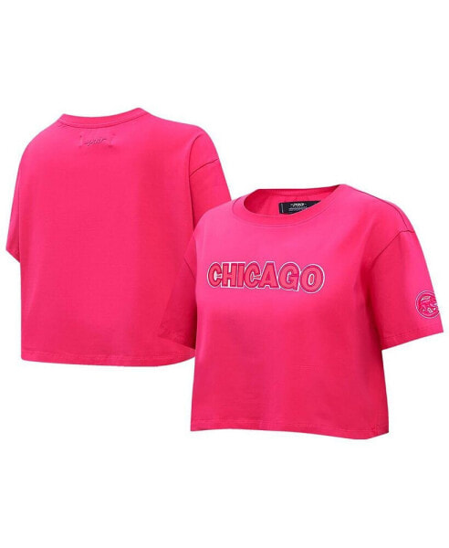 Women's Pink Chicago Cubs Triple Pink Boxy Cropped T-shirt