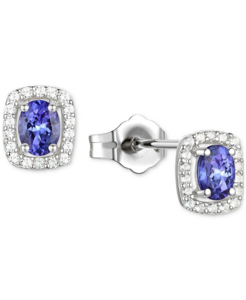 Lab-Grown Sapphire (3/8 ct. t.w.) & Lab-Grown White Sapphire (1/8 ct. t.w.) Oval Halo Stud Earrings in Sterling Silver (Also in Additional Gemstones)