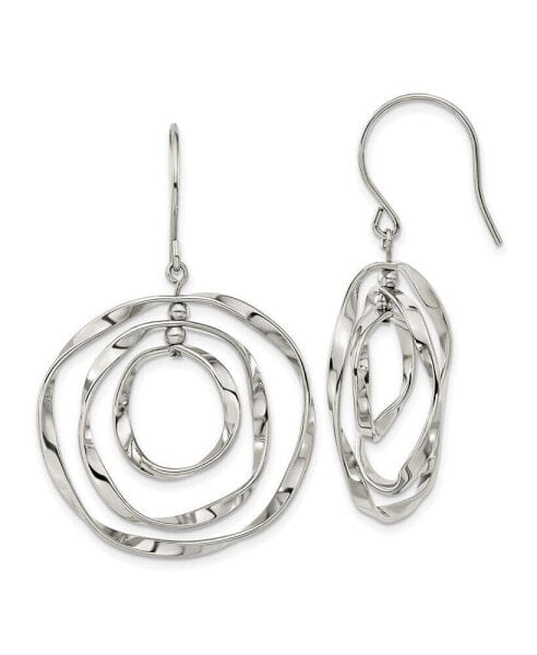Stainless Steel Polished Wavy Circles Dangle Earrings