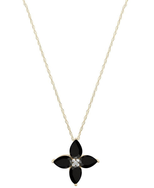 Onyx & Diamond Accent Quatrefoil 17" Pendant Necklace in 14k Gold