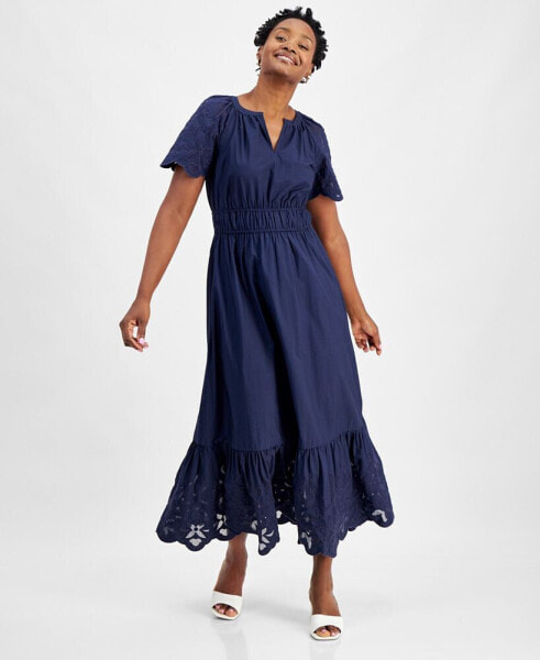 Women's Cotton Embroidered Midi Dress, Created for Macy's