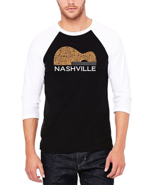 Men's Nashville Guitar Raglan Baseball Word Art T-shirt