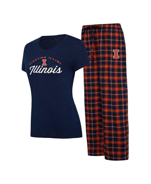 Women's Navy, Orange Illinois Fighting Illini Arctic T-shirt and Flannel Pants Sleep Set