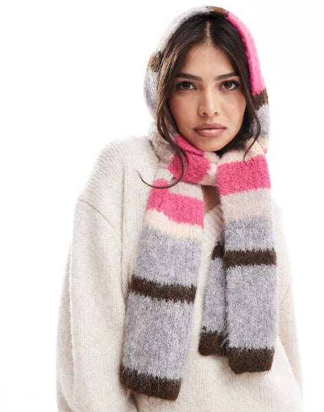 ASOS DESIGN scarf with pink and grey stripe design