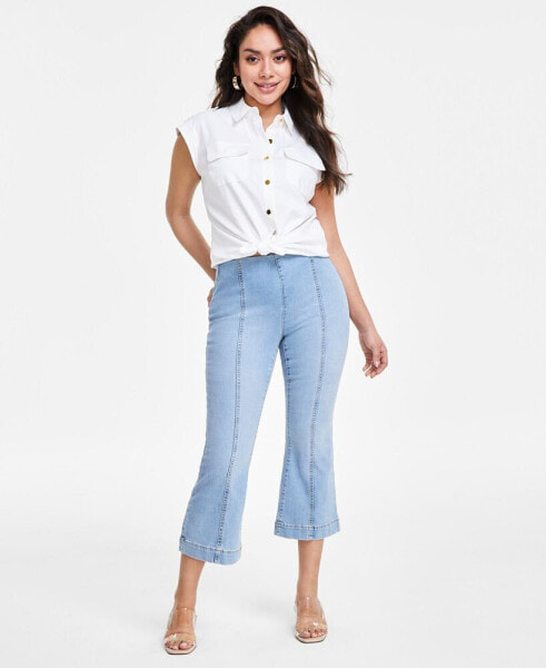 Джинсы укороченные с завышенной талией I.N.C. International Concepts Petite Pull-On Cropped Flare Jeans, созданные для Macy's