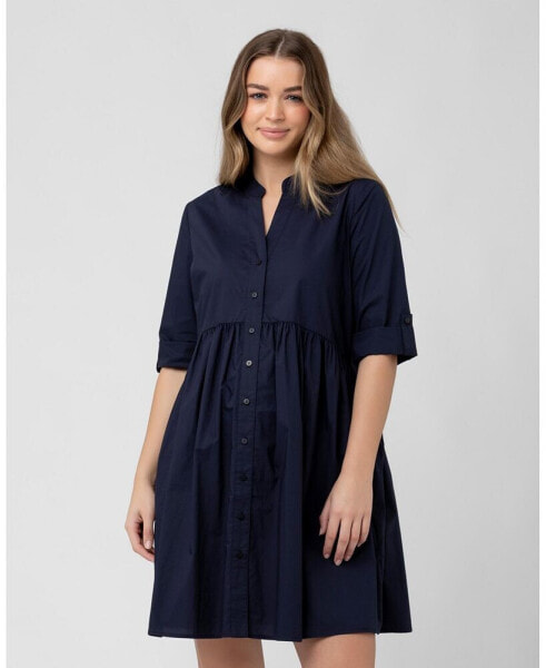 Maternity Paige Poplin Button Down Nursing Dress Navy