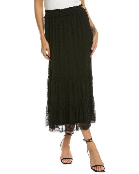 Max Studio Mesh Lace Tiered Midi Skirt Women's Black Xs