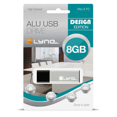 Флеш-накопитель xlyne ALU - 8 ГБ - USB Type - A - 2.0 - 8 МБ/с - Cap - Черный - Серебристый