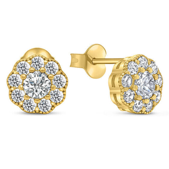 Elegant gold-plated earrings with zircons Flowers EA331Y