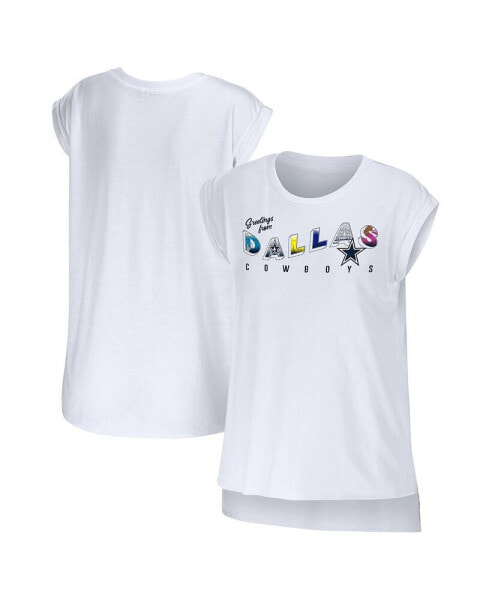 Women's White Dallas Cowboys Greetings From Muscle T-shirt