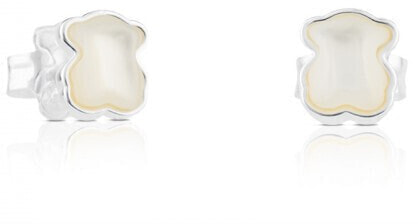 Silver small teddy bear earrings with pearl 915433640