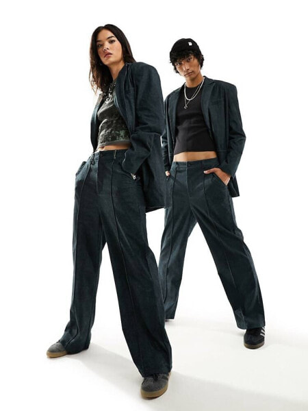 Reclaimed Vintage unisex washed cord straight leg trousers in charcoal co-ord