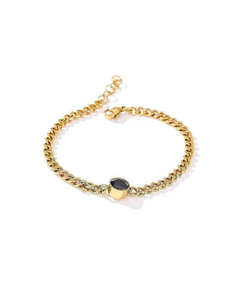 Link Chain Bracelet for Women with Black Crystal Charm