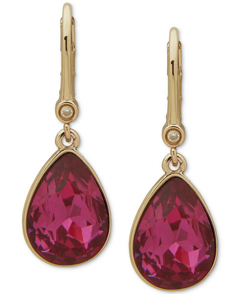 Gold-Tone Color Tear-Shaped Crystal Charm Drop Earrings