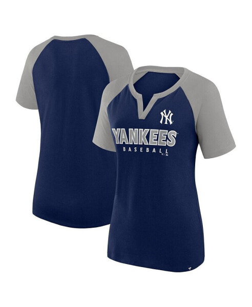 Women's Navy New York Yankees Shut Out Raglan Notch Neck T-shirt