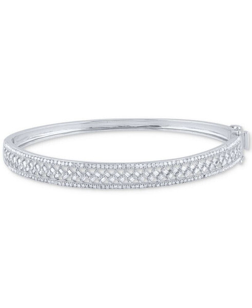 Diamond Round & Baguette Bangle Bracelet (1 ct. t.w.) in 14k White Gold