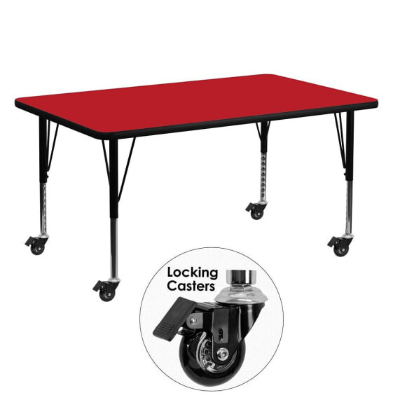 Mobile 30''W X 60''L Rectangular Red Hp Laminate Activity Table - Height Adjustable Short Legs