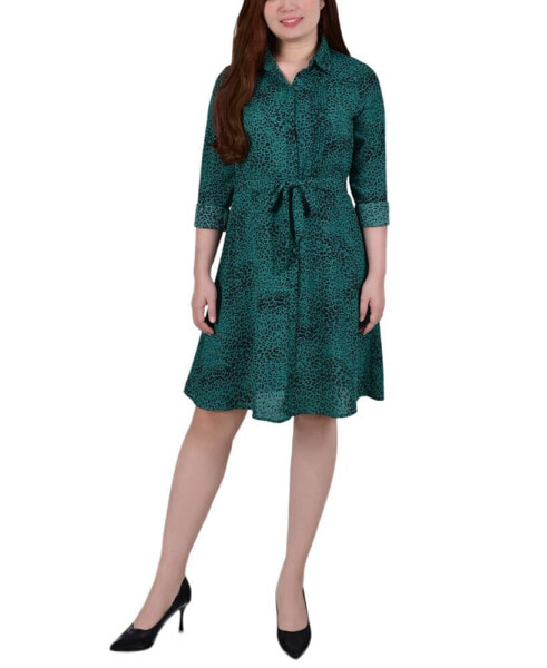 Petite Long Sleeve Belted Shirtdress