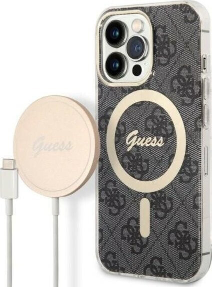 Guess Zestaw Guess GUBPP13LH4EACSK Case+ Charger iPhone 13 Pro czarny/black hard case 4G Print MagSafe NoSize