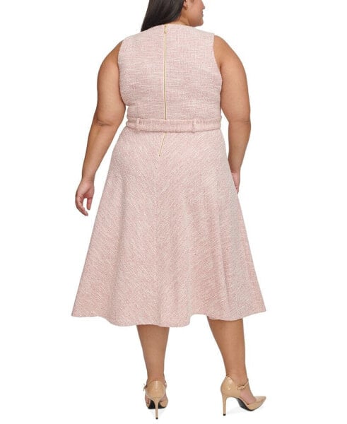 Plus Size Sleeveless Tweed Midi Dress