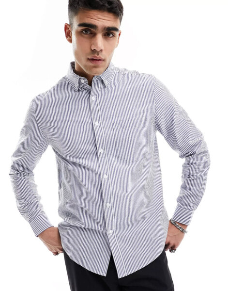 ASOS DESIGN seersucker textured smart shirt in blue stripe