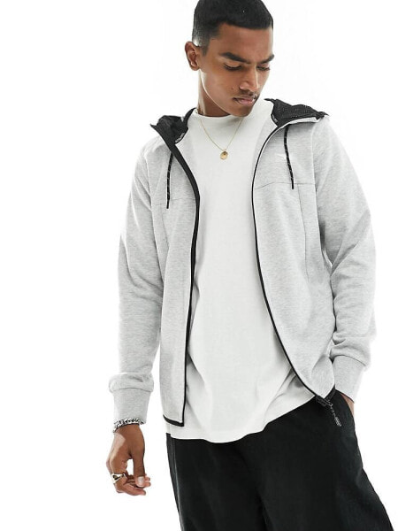 Jack & Jones zip through tech hoodie in light grey marl