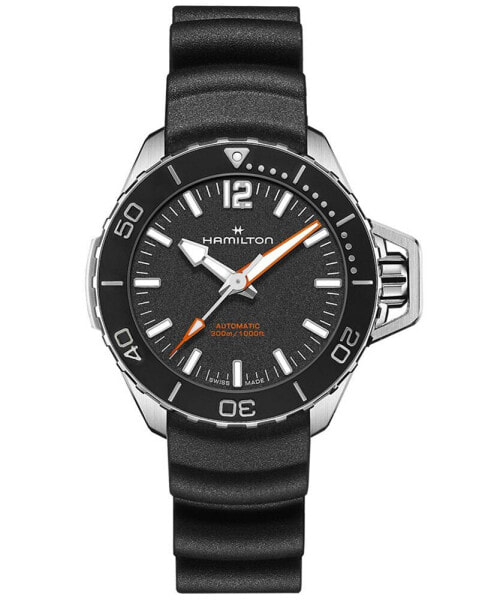 Men's Swiss Automatic Khaki Navy Frogman Black Rubber Strap Watch 41mm