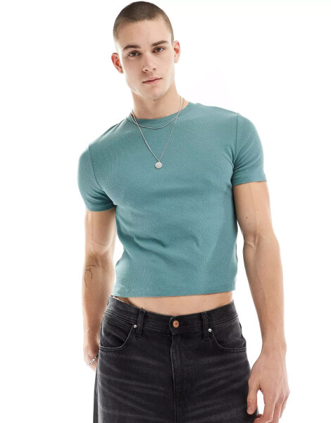 ASOS DESIGN essential muscle fit cropped rib t-shirt in mid green