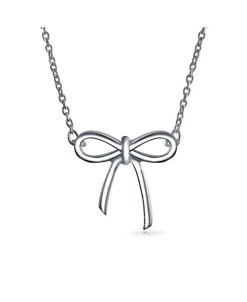 Minimalist Holiday Bow Ribbon Pendant Station Pendant Necklace For Women For Sterling Silver