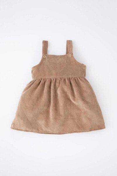 Kız Bebek Askılı Fitilli Kadife Elbise