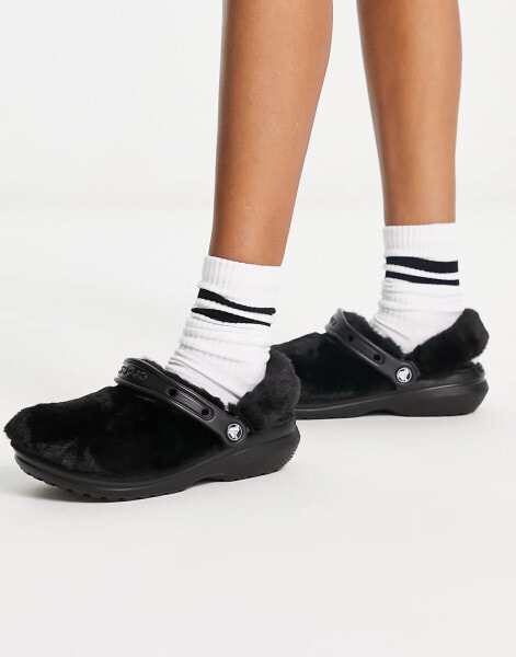 Crocs classic fur sure clog in black