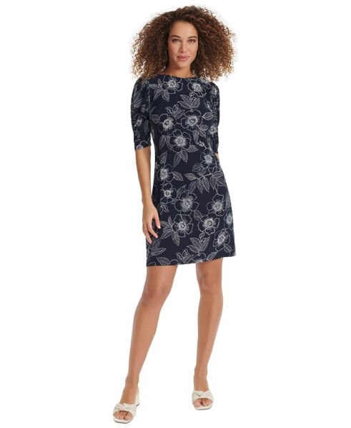 Women's Floral-Print Ruched-Sleeve Dress