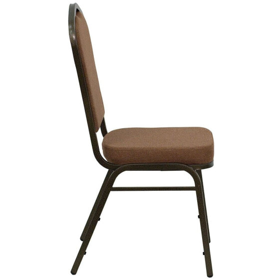 Hercules Series Crown Back Stacking Banquet Chair In Coffee Fabric - Gold Vein Frame