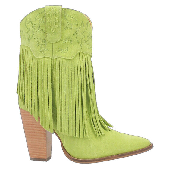 Dingo Crazy Train Fringe Embroidery Pointed Toe Cowboy Booties Womens Green Casu