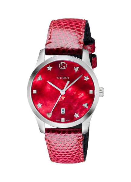 Gucci G-Timeless Red Mother of Pearl Dial Ladies Watch YA126584