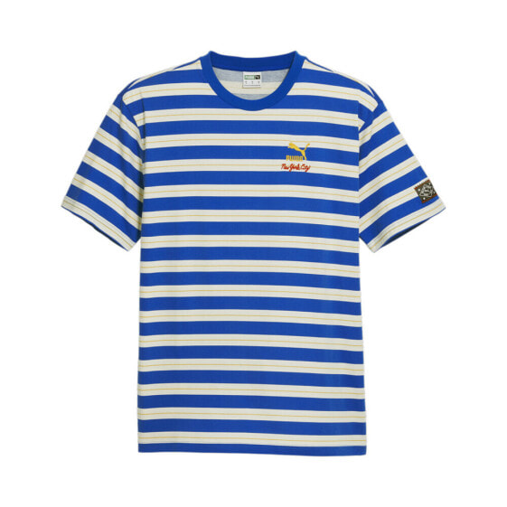 Puma Nyc Remix Stripe Crew Neck Short Sleeve T-Shirt Mens Blue Casual Tops 62450