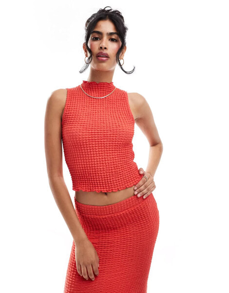 Pieces textured sleeveless top co-ord in red