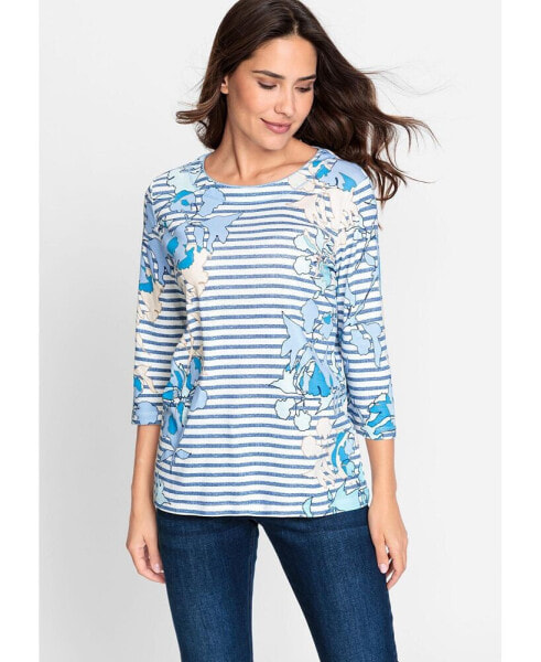 Women's 100% Cotton 3/4 Sleeve Multi-Print T-Shirt