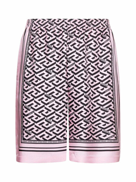 VERSACE Mens Greca-print Silk Shorts In Pink size IT56