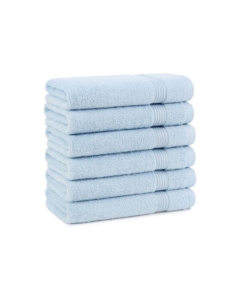 Host and Home Hand Towels (6 Pack), Solid Color Options, 16x28 in, Double Stitched Edges, 600 GSM, Soft Ringspun Cotton, Stylish Striped Dobby Border