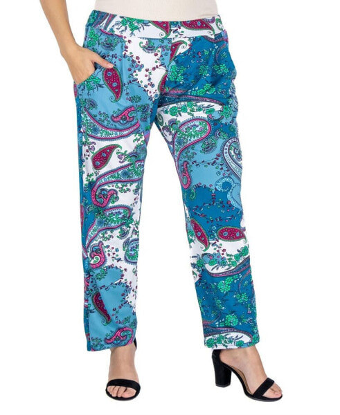 Plus Size Paisley Stretch Waist Trouser Pants