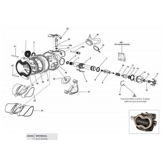 Запчасть для авто Cressi Клапан сбалансированный мастер и тапон для регулятора дыхания Ellipse XS Compact-Compact Pro